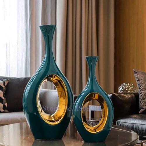 Creative Nordic geometric ceramics Hollow Gold vase Flower arrangement Crafts ornaments Modern home decoration wedding