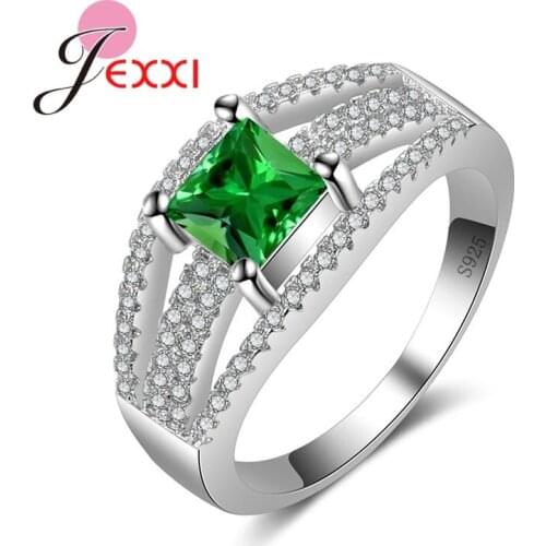 Square 925 Sterling Silver Cubic Zirconia Engagement Rings For Women Fashion Bands Jewelry Hollow Out Wedding Ring