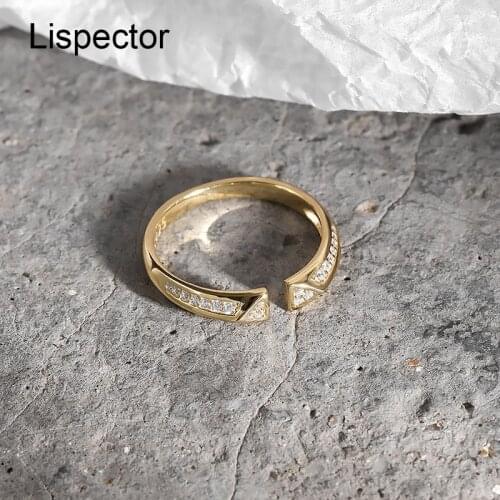 Lispector 925 Sterling Silver Korean Shiny Zircon Rings for Women Minimalist Geometric Open Ring Female Matching Jewelry Gifts