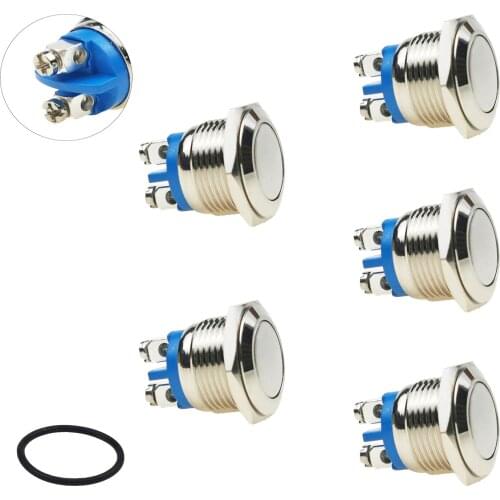 MONZYDQ 5Pcs 16mm5/8" Latching Push Button Switch,Waterproof Metal Pushbutton 220V AC 2A Self-Locking for Car Modificine