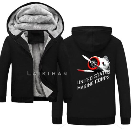 Winter Airplane Hoodie United States Hoodies Men Marine Sweatshirt Warm Fleece Thicken Jacket Zipper Coat Hoodies