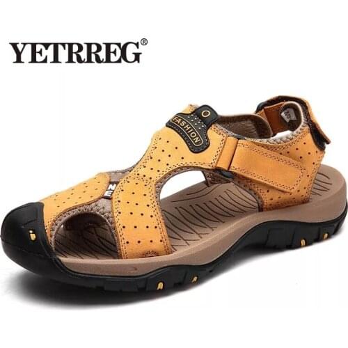 Brand Genuine Leather Mens Shoes Summer Mens Sandals Men Sandals Fashion Outdoor Beach Sandals And Slippers Big Size 38-47