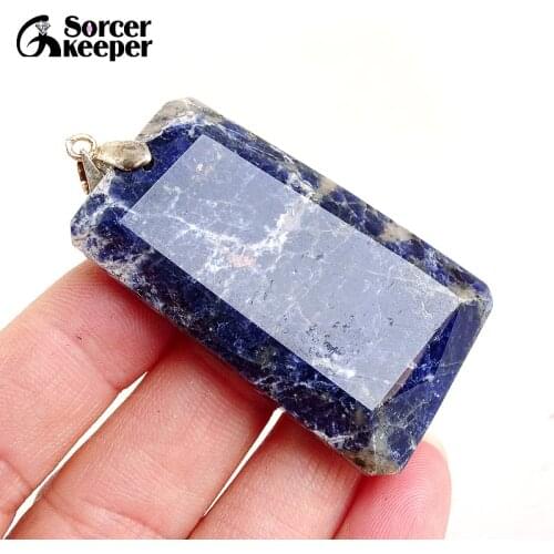 Men Jewelry New Crystal Pendant Necklace Natural Stone Blue Sodalite Beads Agates Reiki Healing Fashion Bijoux Women LS932