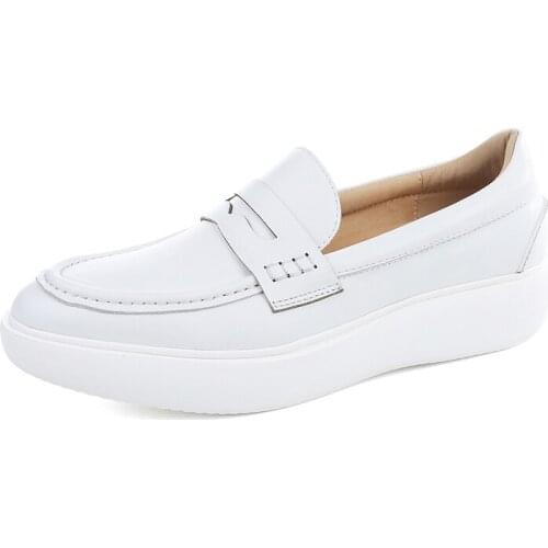 White shoes lazy loafers mens summer first layer leather increased air cushion thick-soled leather small white shoes men