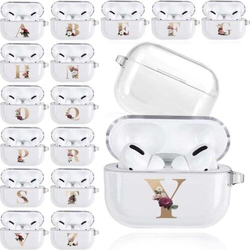 Cute Floral Gold Initial Name Soft Case for Apple AirPods Pro Clear Silicone Wireless Bluetooth Earphone Case Charging Box