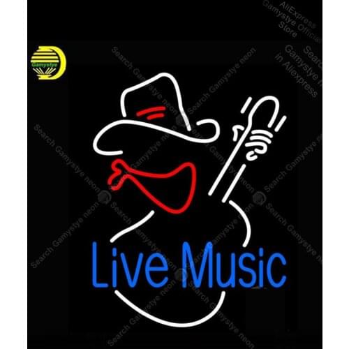 NEON SIGN For Blue Live Music Block NEON Bulbs Sign Lamp Real GLASS ohi state neon sign taylo guitarTube Neon Shop Neon Sign Car