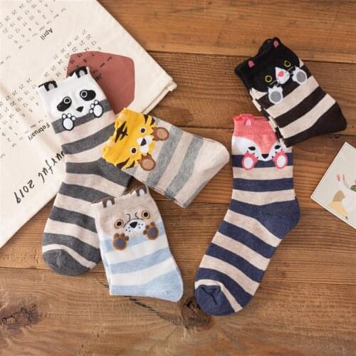 10 Pairs/Lot Women Socks Comfortable Cotton Tube Socks Casual Cute Animal Print Girls Funny Socks Cartoon Cat Dog Fox Calcetines