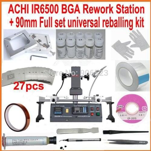 Original ACHI IR6500 DARK IR BGA rework station + 27pcs 90mm universal bga stencils diagonal reball station + 18pcs free gift