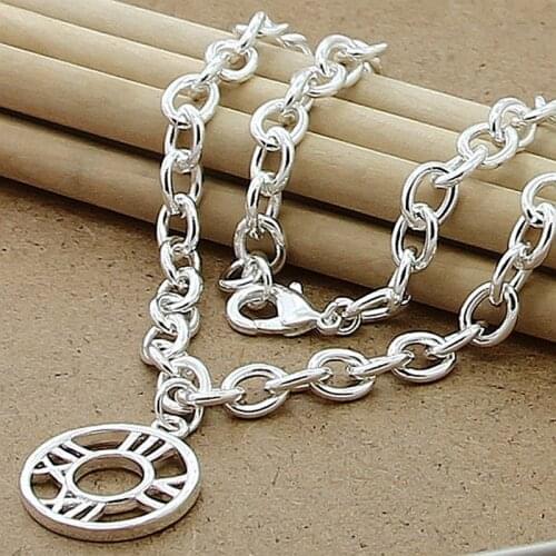 Classic Jewelry Chain Necklace 925 Sterling Silver Hollow Round Roma Pendant Necklace Women Men Gift