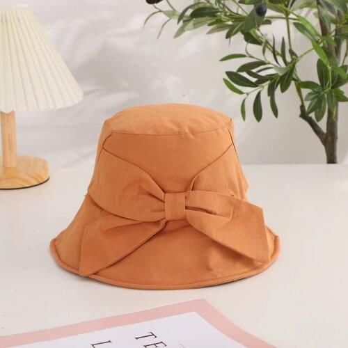 Women Bucket Hat Girl Solid Cotton Soft Fishing Cap With Bow Spring Autumn Outdoor Windproof Hat Picnic Bucket Fashion Jewelry