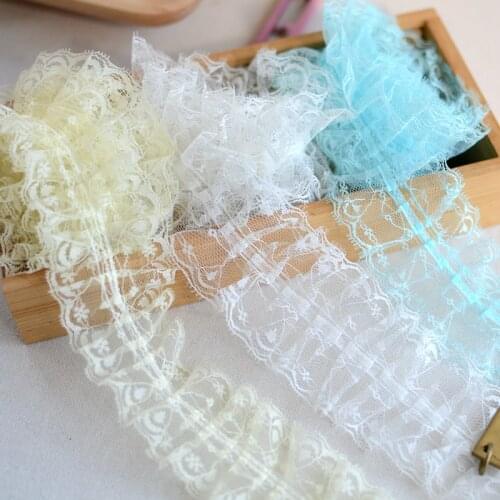 5Meters 5cm wide White goose yellow light blue fungus pleated polyester lace skirt collar cuffs curtain lace accessories X072