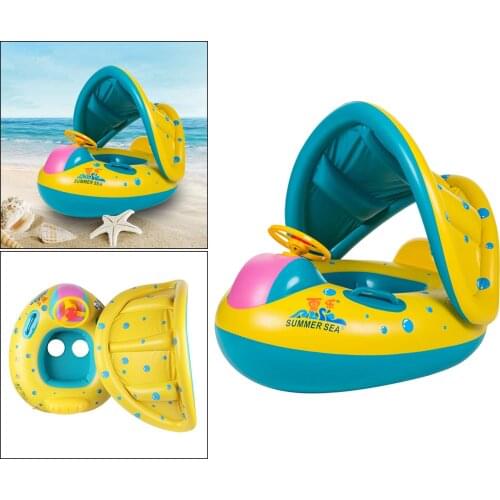 Durable Kids Inflatable Baby Swimming Ring Pool Float Large w/ Sun Protection Canopy Summer Swim Float Toys 12-36 Months