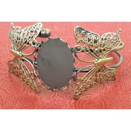 Blank Cuff Butterfly Bangle Settings with 18x25mm Oval Lace Bezel Cabochons Open Bracelet Bangle DIY Findings Multi-color Plated