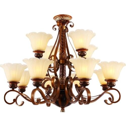 European Style Retro Resin Glass Chandelier Lamps Bronze Color Living Room Dining Room Bedroom Villa Hotel Cafe Lights