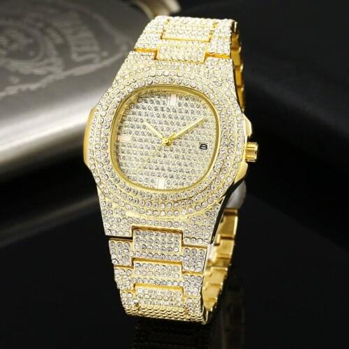 Luxury Business Gold Men Watch Crystal Mens Dress Watches Diamond Stainless Steel Date Clock reloj mujer Women Quartz Wristwatch