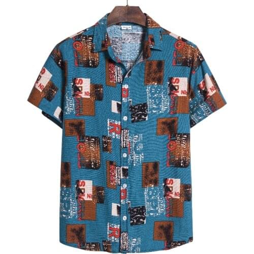 2021 Summer New Floral Shirt Mens African Ethnic Linen Short Sleeve Hawaiian Beach Flower Cotton Hemp Shirt Fashion Men T-Shirt