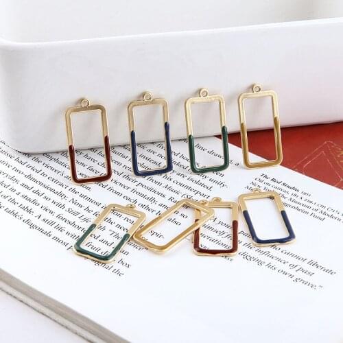 Free Shipping 20pcs 16*34mm Hollow Out Gold Tone Alloy Rectangle Alloy Earring Pendant Oil Drop Enamel Metal Jewelry DIY Charms
