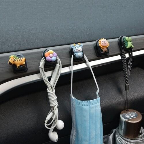 Cute Cartoon Animal Car Hook Organizer Car Sticky Clip Storage Hanger Holder Multifunctional Mini Adhesive Hook Car Accessories