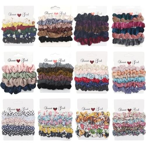 4/5 Pcs/Set Thin Velvet Elastic Hair Bands Ties Printed Fabric Scrunchies for Women Girls Rubber Bands Hair Gum Accessories