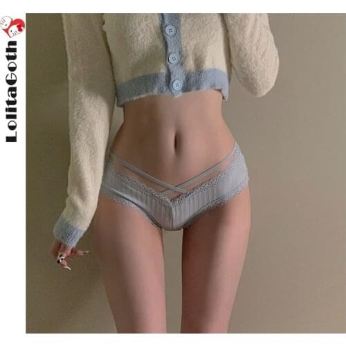 LolitaGoth Panties Lace Low-Rise Solid Sexy Briefs Female Underwear Cross Strap Temptation Lingerie Ladies G String Thong New