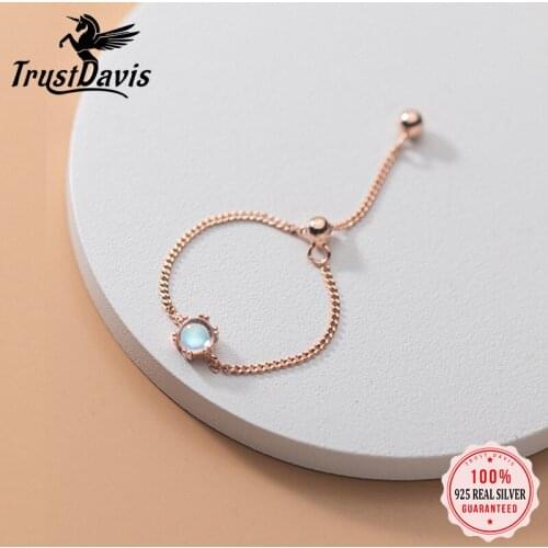 TrustDavis Real 925 Sterling Silver Fashion Synthesis Coloured Glaze Chain Ring Sizable For Women Wedding Fine Jewelry DA2376
