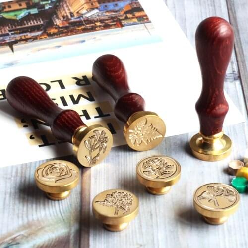 Retro 2PC Wax Seal Stamp Wood Stamp Plant Seal for Scapbooking Invitation Gift Cards Sealing Decorative Stamp Kids Toy