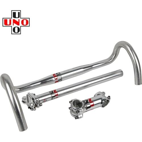 UNO Red Logo 7 Degree Stem With Seat Post Road Bicycle Aluminium Alloy Silver Bent Bar Bike Parts Three Piece Set