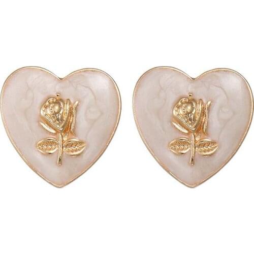 Rose Flower Love Shape Enamel Clip on Earrings 2021 New Trendy French Niche Design Retro Ear Clip Without Pierced Ears for Women