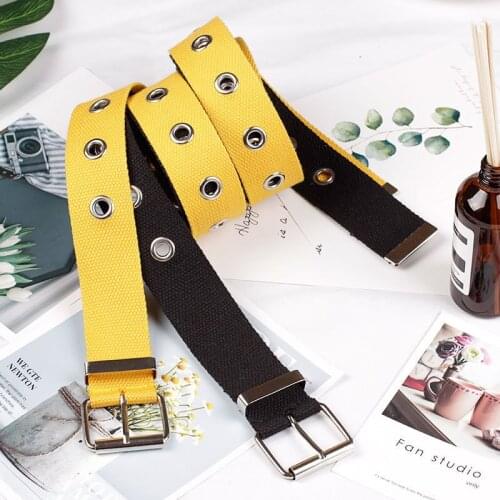 Women Students Jean Canvas Waist Belts Silver Pin Buckle Waistband Fashion Long Personality Casual Metal Ring Wild Belt