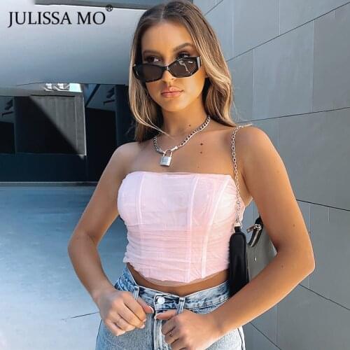 Julissa Mo Sleeveless Mesh Sexy Corset Cropped Tops Women Strapless Backless Slim Tops Summer Fashion Casual Vest Streetwear