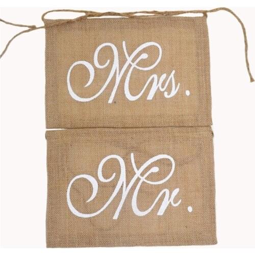 Zilue 1Pairs/lot Mr & Mrs Size 20cm x30cm Wedding banner rectangular flag banner Chair decoration Party flag wedding ornament