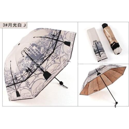 1 piece 3D oil paintting Bridge lamp light Design Anti-UV Sun three Folding UV waterproof windproof Protected Parasol Umbrella