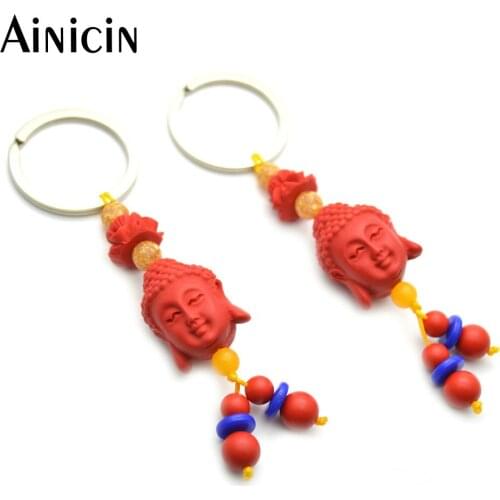 10pcs Red Cinnabar Gunyin Head Carved Key Holder Fashion Women Jewelry Key Chain Gift Jewelry