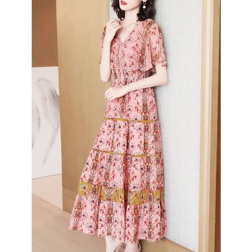 100% Genuine Silk Dresses for Women Summer 2021 Female High Waist Dress Slim Elegant Long Dress Boho Dress Sukienki Zjt2576