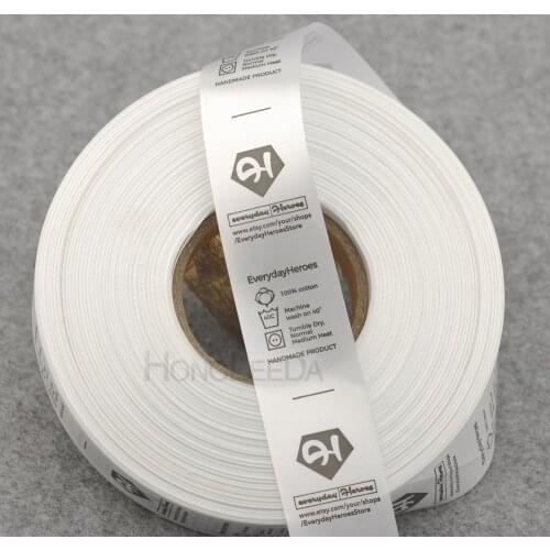 1000pcs/lot Custom Made design white garment washing care label Satin clothing size tags washable labels in roll free shipping