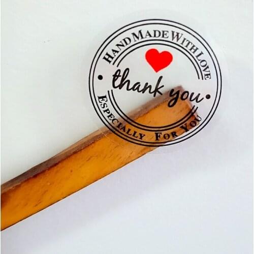 1000PCS/lot Kraft Paper THANK YOU Transparent self-adhesive Stickers Round Heart For Handmade Products Packaging Label