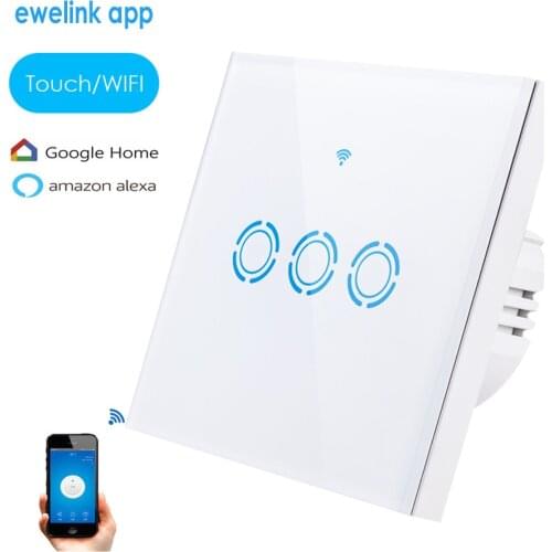 2018 ewelink app 3 Gang 1 way Wifi Control Switch via Android IOS,Wireless Control Light Touch Wall Switch, work with Alexa