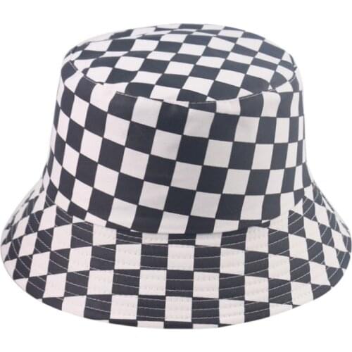 2020 New Fashion Plaid Bucket Hats Cotton Women Buckets Fishing Outdoor Cap Woman Bucket Hats Sunscreen Fisherman Caps