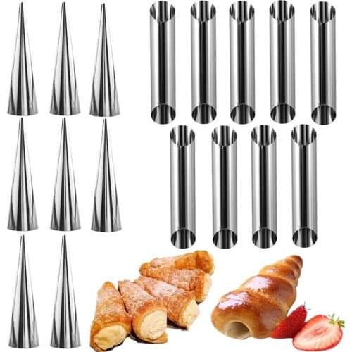 4Pcs Stainless Steel Cannoli Form Tubes Cream Roll Mold Tubular Shaped Pastry Baking Mold Pancake Tube for Croissant Shell Cream
