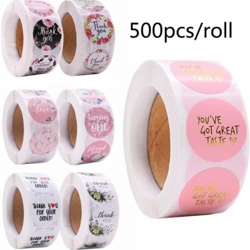 500pcs/roll Thank You Stickers Seal Label DIY Scrapbooking Round Paper Stickers Wedding Festival Party Gift Packaging Decoration