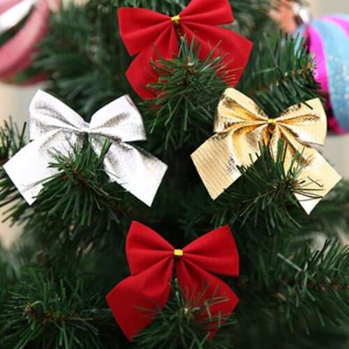 12pcs Christmas Bows Hanging Decorations Gold Silver Red Bowknot Christmas Tree Ornaments New Year 2020 Navidad Kerst Decor Nata