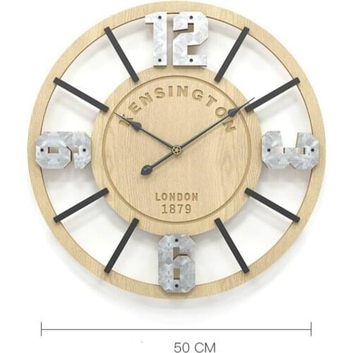 Large Wall Clock Oversized Wall Watch Classic Vintage Wooden wall clock Retro Luxury Art Big Wood Watches Living Room 50CM