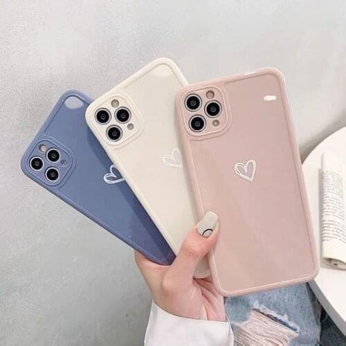 Gimfun Candy Color Love Heart Phone Case for iPhone 12 Mini 11 Pro Max 7 8 Plus X XR XS Max Square Frame Cute Matte Back Cover