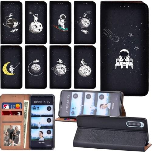Astronaut Pattern Flip Case for Sony Xperia L4/Xperia 1 II/Xperia 10 II Luxury Phone Cover Case