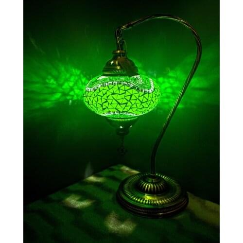 Handmade Turkish Moroccan Mosaic Authentic Vintage Art Deco Table Bedside Lamp, Green Colors, 4 Patterns