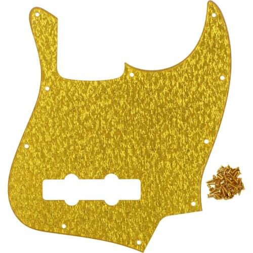 FLEOR 10 Holes JB J Bass Pickguard Scratch Plate 1Ply & Screws for 4 Strings Bass Parts Replacement,Sparkle Golden Color
