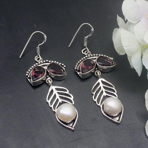 Hermosa Vintage Purple Amethystt Pearl Dangle Earrings For Women 2 5/8 Inch A609