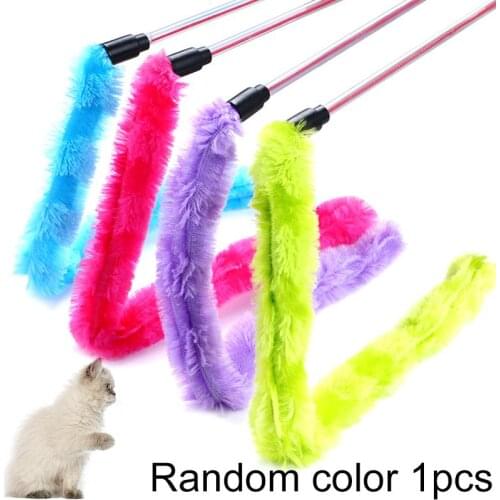 1pc Cat Plush Wand Toy Interactive Long Pendant Cat Teaser Wand Kitten Play Wand Toy Pet Supplies Pet Accessories Random Color