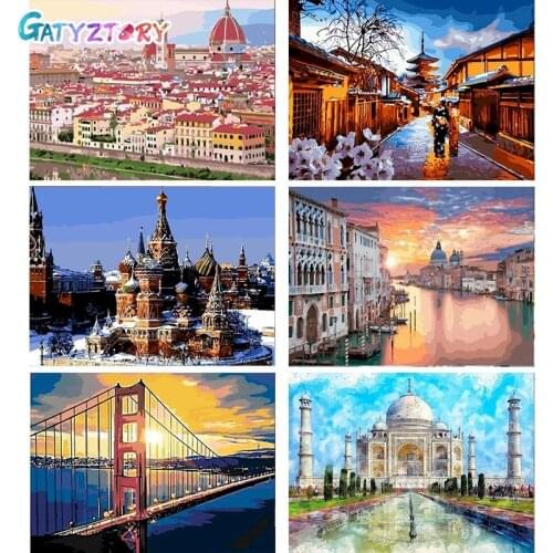 Gatyztory 60×75cm Building Painting By Number Scenery Canvas Drawing Handpainted Kits Acrylic Paints Art Unique Gift Wall Decor
