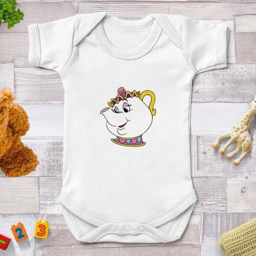 2021 Disney Baby Rompers Newborn Summer White Jumpsuits Harajuku Baby Girl Clothes Mrs Potts Baby Infant Outfits Streetwear